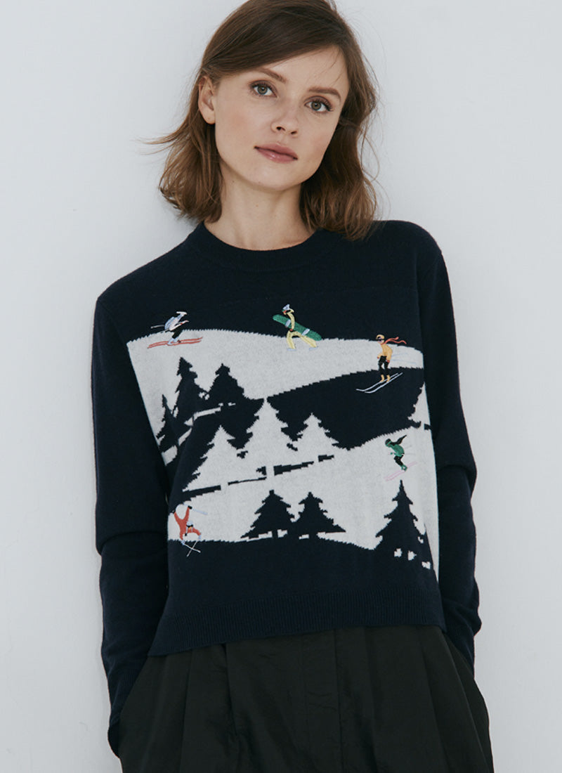 Autumn Cashmere Snowscape Crewneck Pullover