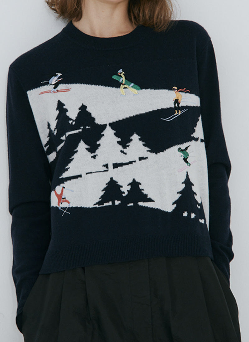 Autumn Cashmere Snowscape Crewneck Pullover