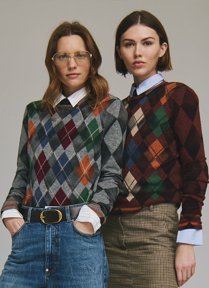 Autumn Cashmere Inked Argyle Crew Neck Sweater