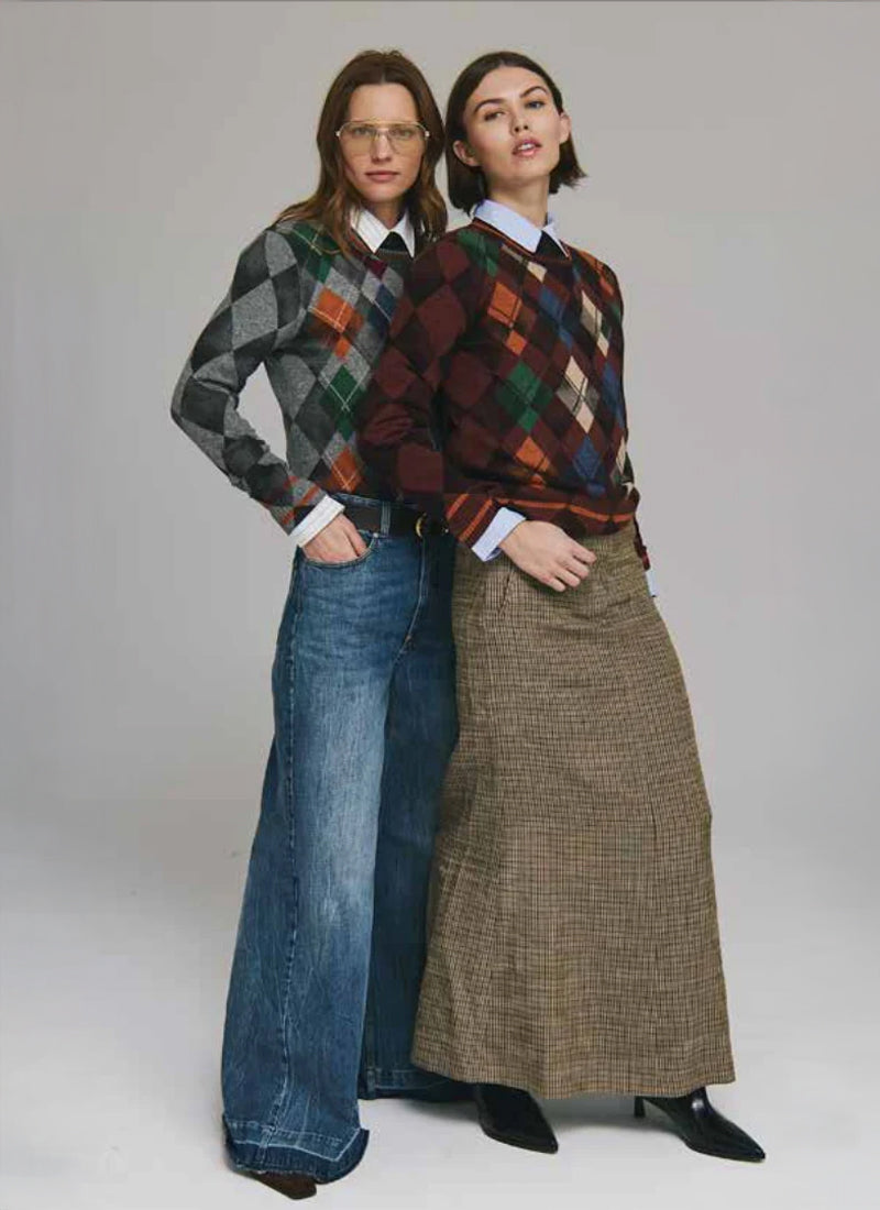 Autumn Cashmere Inked Argyle Crew Neck Sweater