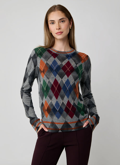 Autumn Cashmere Inked Argyle Crew Neck Sweater