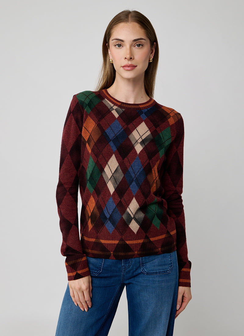 Autumn Cashmere Inked Argyle Crew Neck Sweater