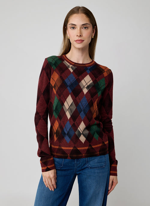 Autumn Cashmere Inked Argyle Crew Neck Sweater