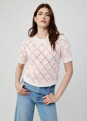 Autumn Cashmere Fancy Popcorn Stitch Short Sleeve Crew Neck Sweater