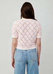 Autumn Cashmere Fancy Popcorn Stitch Short Sleeve Crew Neck Sweater