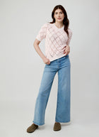 Autumn Cashmere Fancy Popcorn Stitch Short Sleeve Crew Neck Sweater