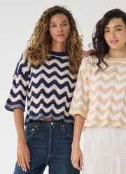  Zig Zag Stitch Short Sleeve Crew Top by Autumn Cashmere at Andrews 
