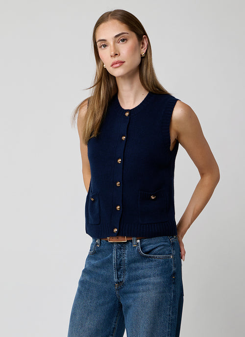 Autumn Cashmere Button Front Vest With pockets
