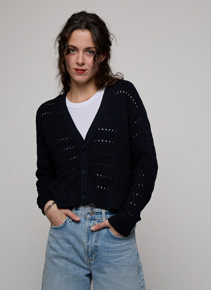 Cropped Boxy Broken Rib Stitch Cardigan by Autumn Cashmere | Andrews