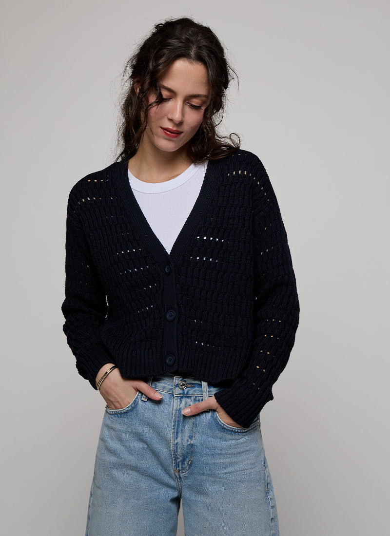 Cropped Boxy Broken Rib Stitch Cardigan by Autumn Cashmere | Andrews