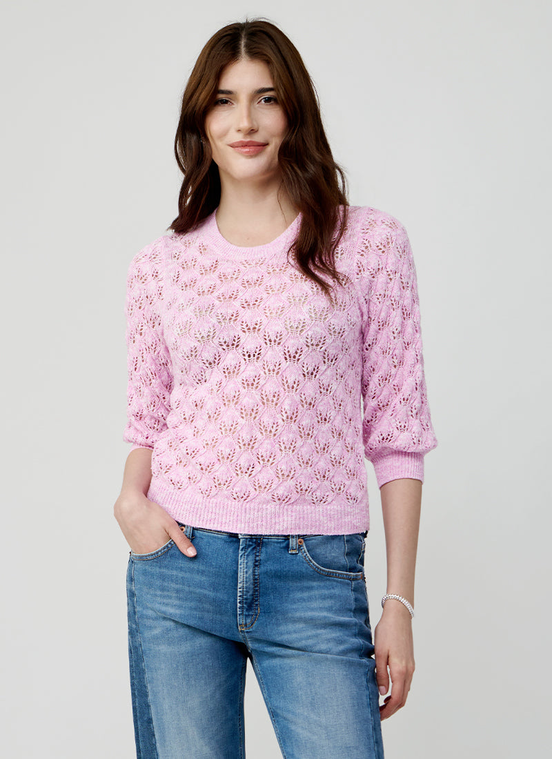 Autumn Cashmere Fancy Stitch Puff Sleeve Sweater