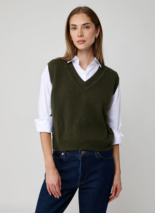 Autumn Cashmere Boxy Vest With Fancy Stitch Trim