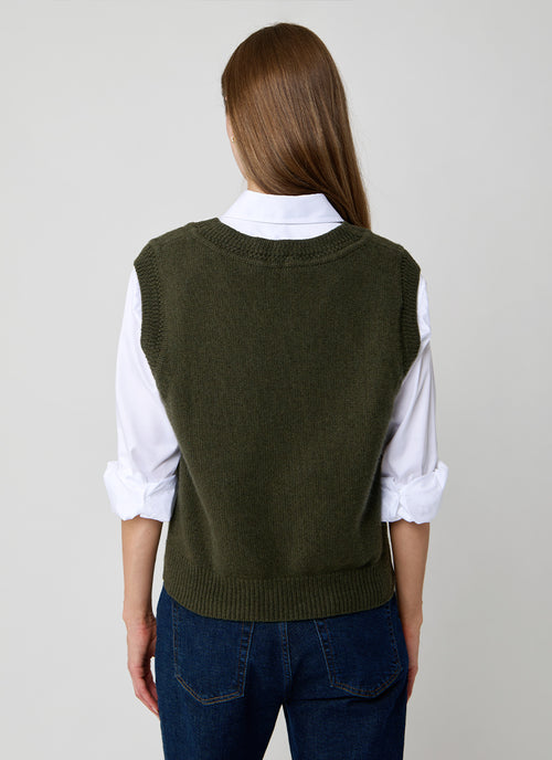 Autumn Cashmere Boxy Vest With Fancy Stitch Trim
