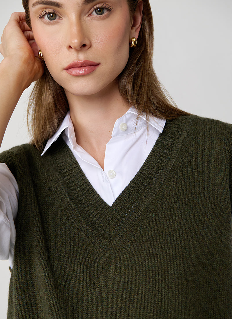 Autumn Cashmere Boxy Vest With Fancy Stitch Trim