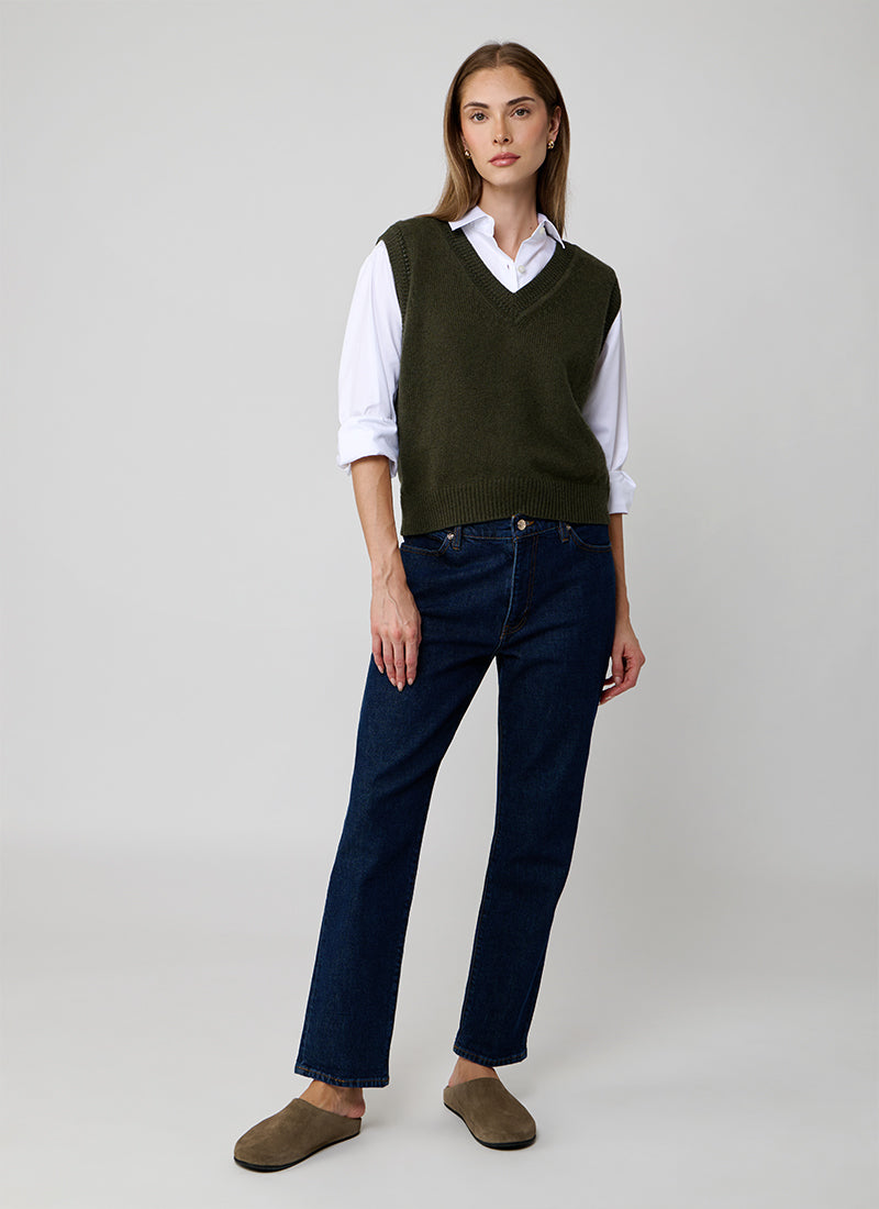 Autumn Cashmere Boxy Vest With Fancy Stitch Trim