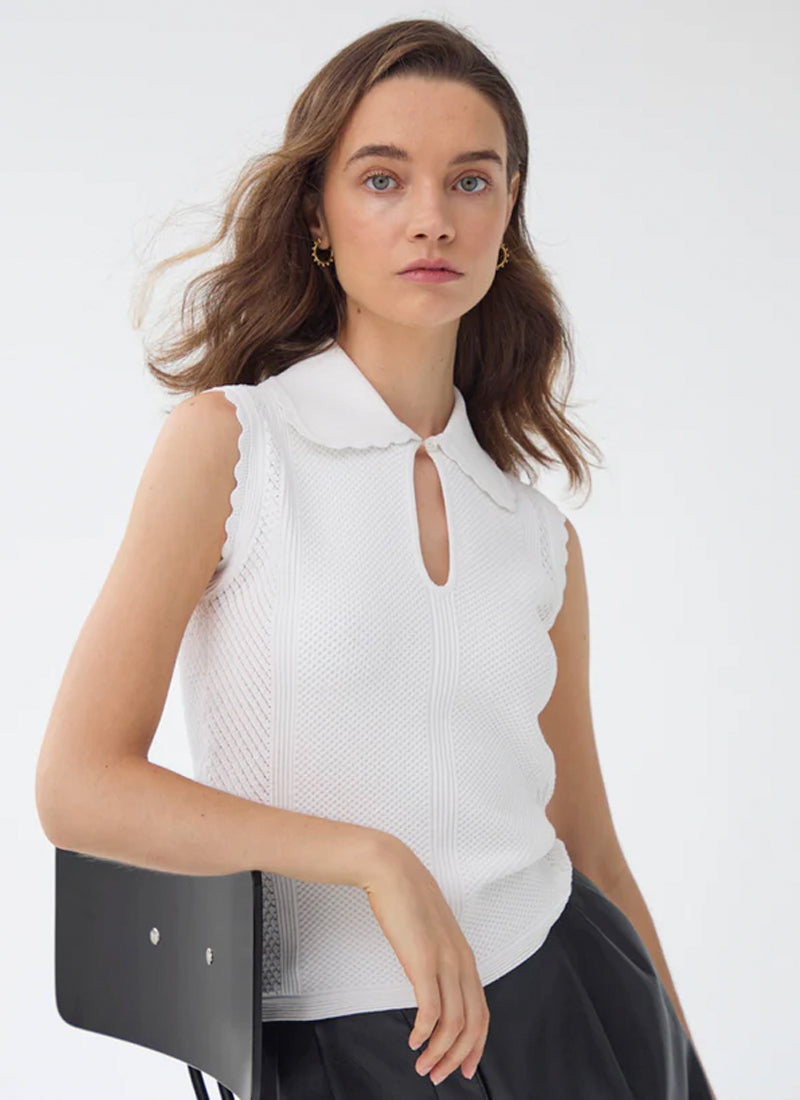 Autumn Cashmere Mesh Keyhole Johnny Collar Sweater