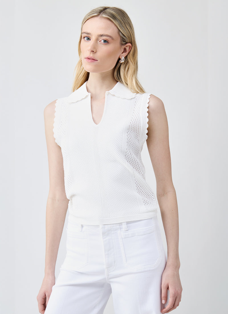 Autumn Cashmere Mesh Keyhole Johnny Collar Sweater