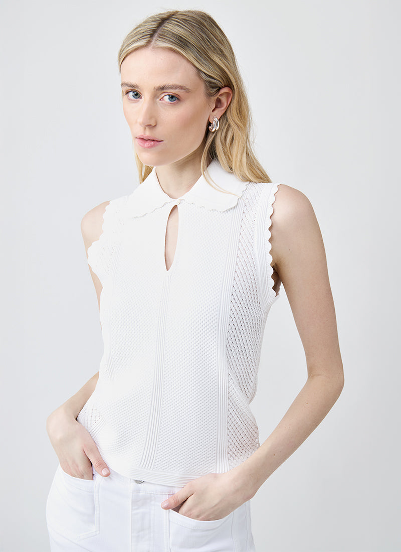 Autumn Cashmere Mesh Keyhole Johnny Collar Sweater
