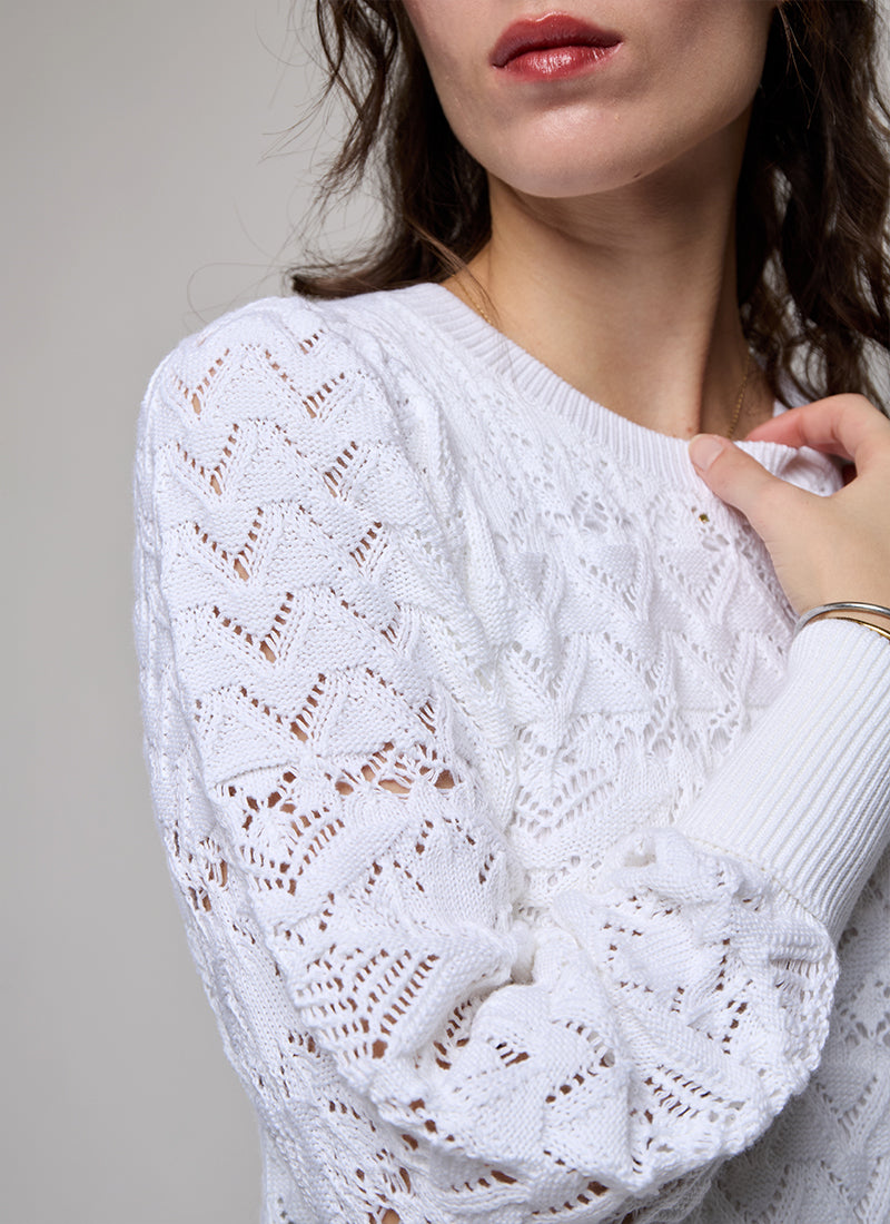 Autumn Cashmere Pointelle Juliette Sleeve Crew Neck Pullover
