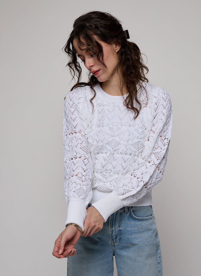 Autumn Cashmere Pointelle Juliette Sleeve Crew Neck Pullover