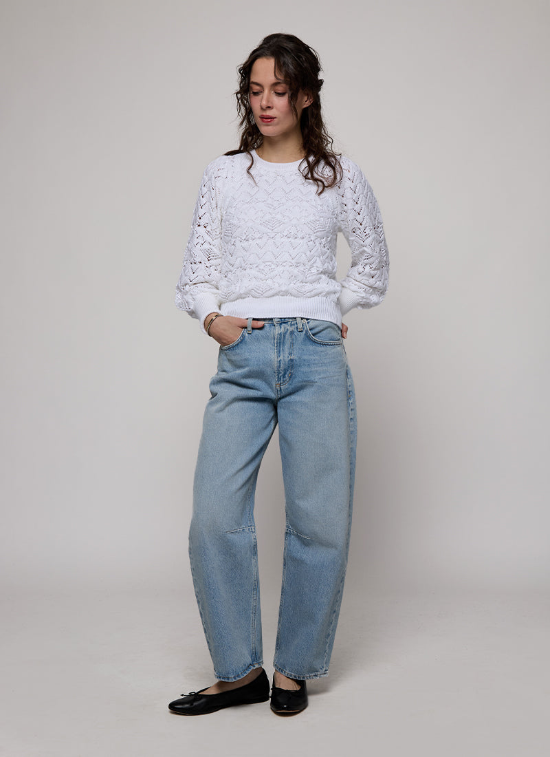 Pointelle Juliette Sleeve Crew Neck Pullover by Autumn Cashmere