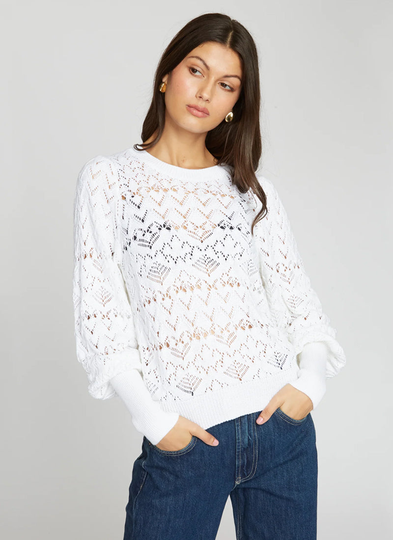 Autumn Cashmere Pointelle Juliette Sleeve Crew Neck Pullover