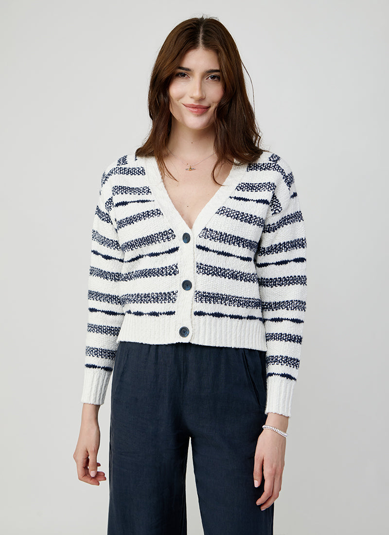 Broken Stripe Crop V Neck Cardigan