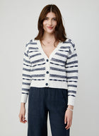 Broken Stripe Crop V Neck Cardigan
