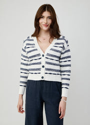 Broken Stripe Crop V Neck Cardigan