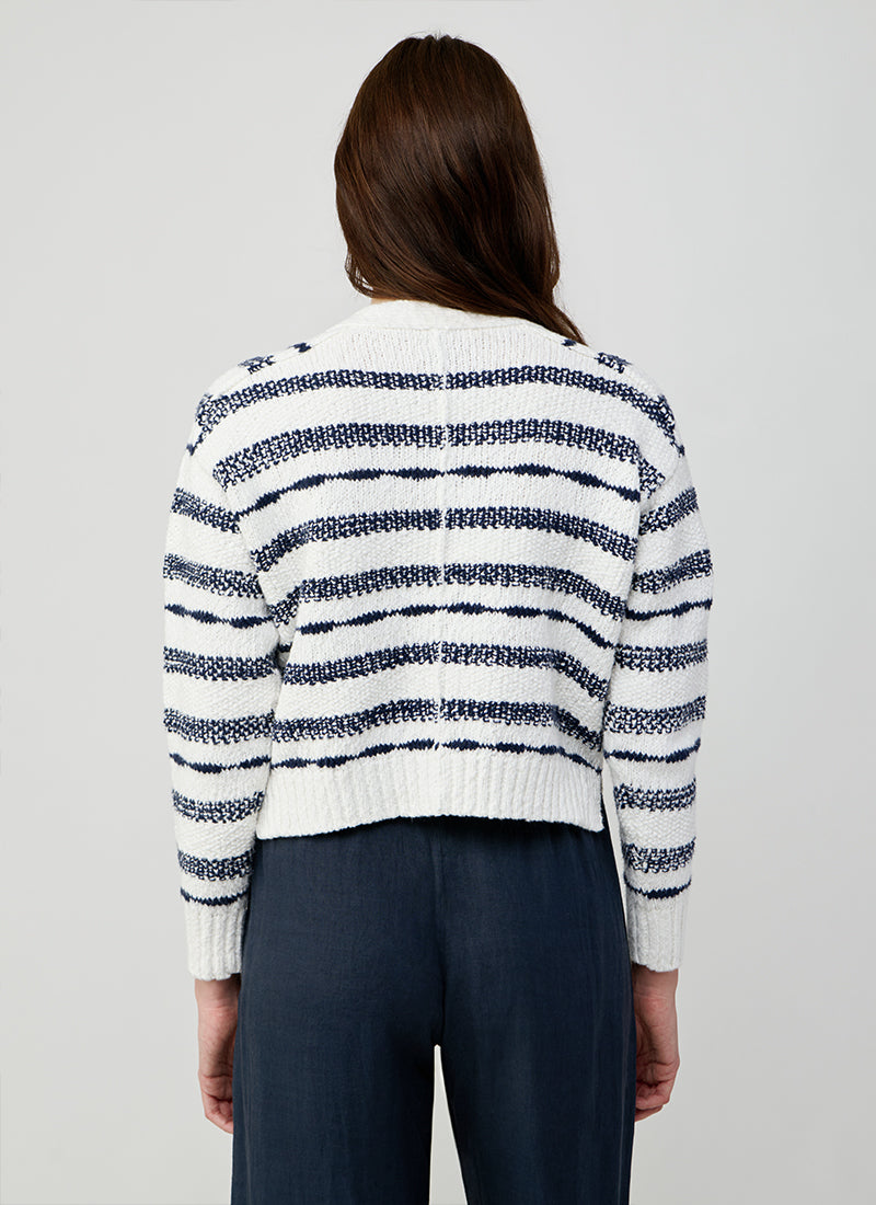 Broken Stripe Crop V Neck Cardigan