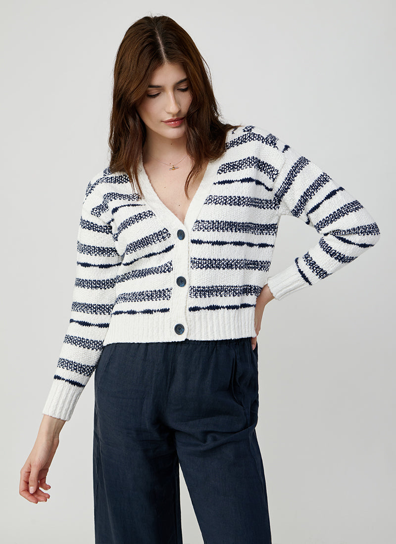 Broken Stripe Crop V Neck Cardigan