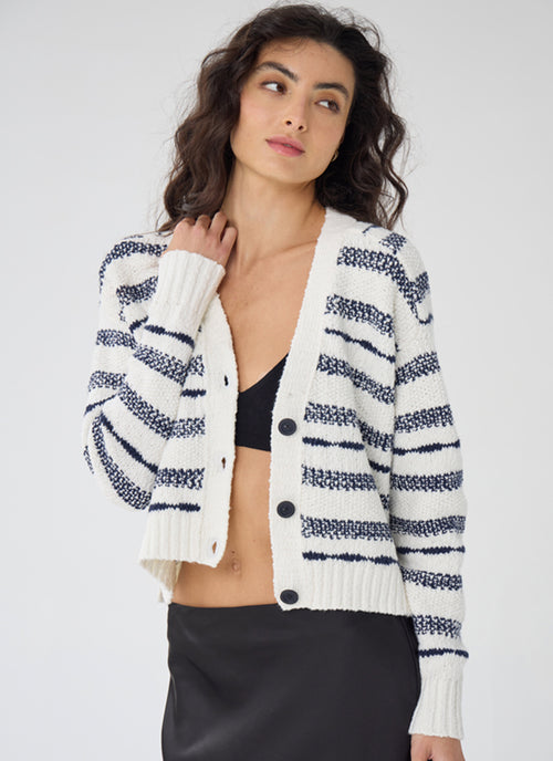 Broken Stripe Crop V Neck Cardigan by Autumn Cashmere at Andrews