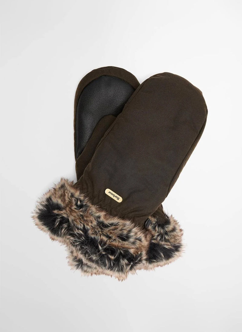 Waxed Faux-Fur Trim Mittens