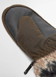 Waxed Faux-Fur Trim Mittens