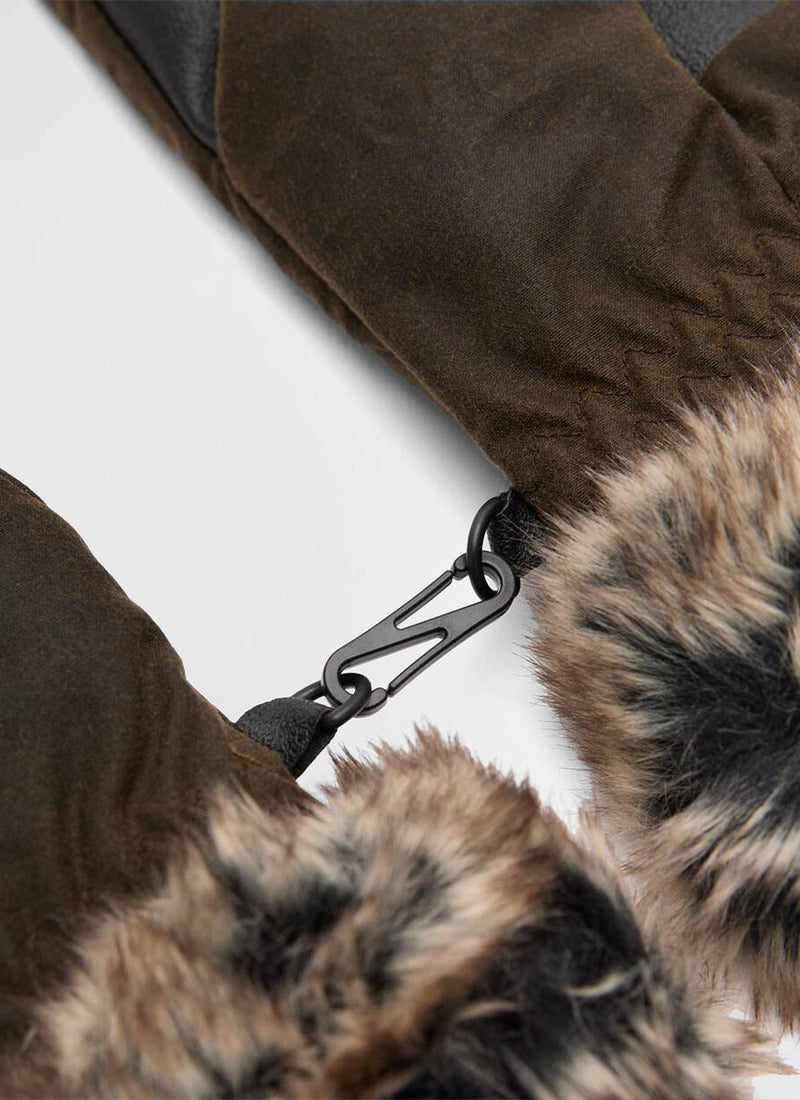 Waxed Faux-Fur Trim Mittens