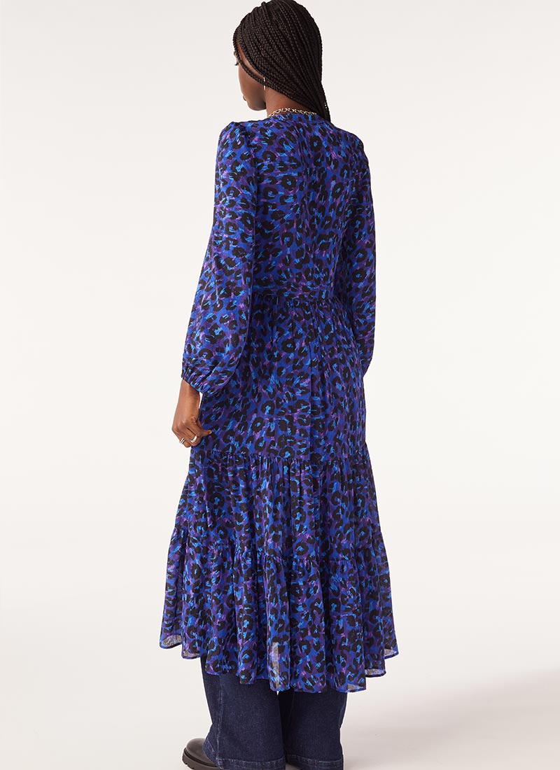 ba&sh Linette Blue Leopard Midi Dress