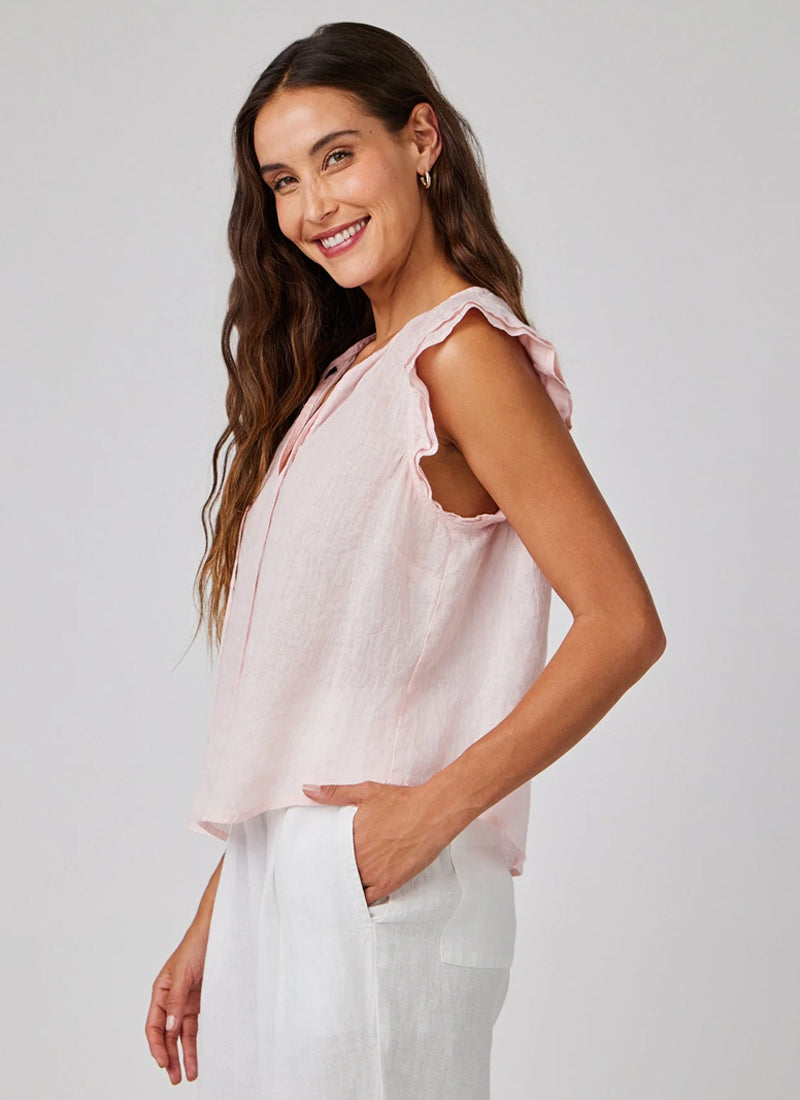 Bella Dahl Ruffle Sleeve Tie Neck Top