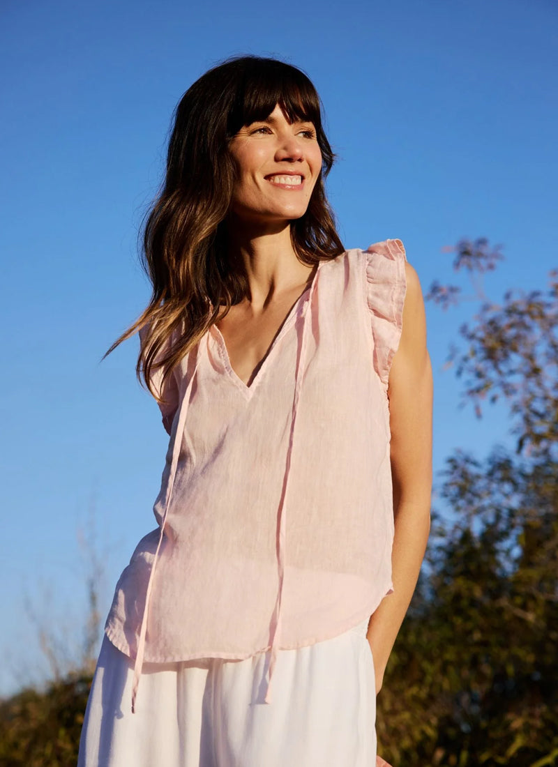 Bella Dahl Ruffle Sleeve Tie Neck Top