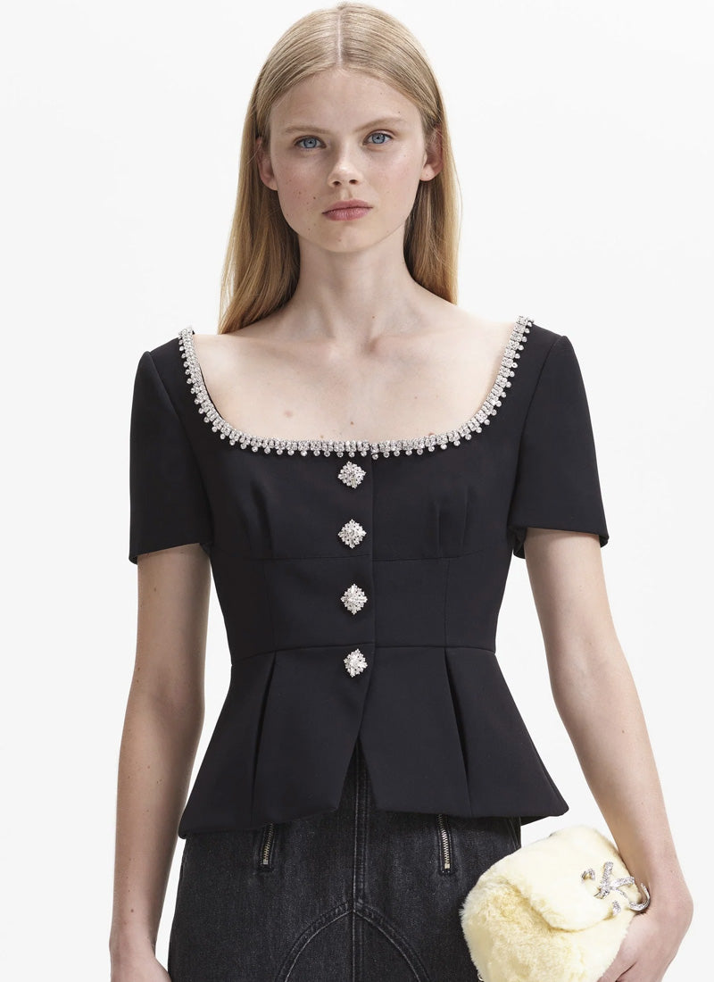 Self-Portrait Bonded Crepe Top