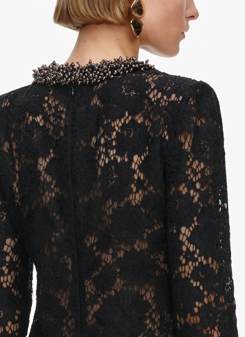  Black Lace Long Sleeve Mini Dress by Self Portrait at Andrews 