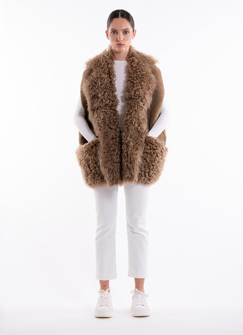 Semicurly Merino Tigrados Shearling Vest by BLANCHA at Andrews