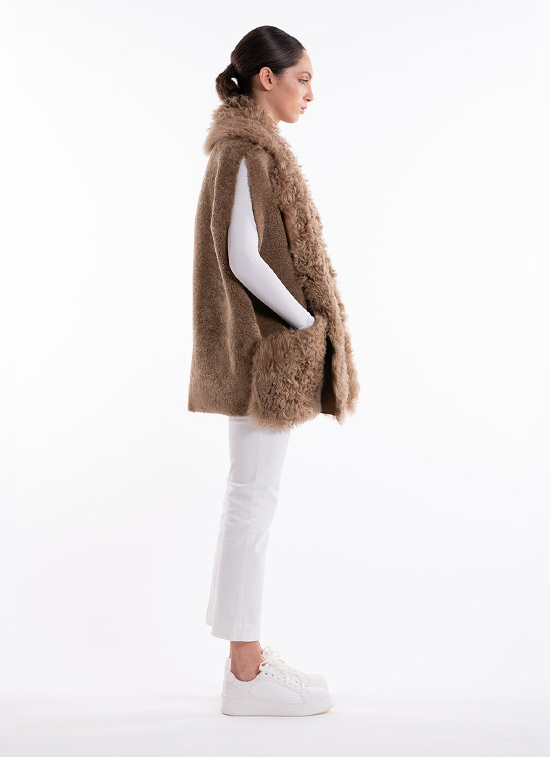 Semicurly Merino Tigrados Shearling Vest by BLANCHA at Andrews