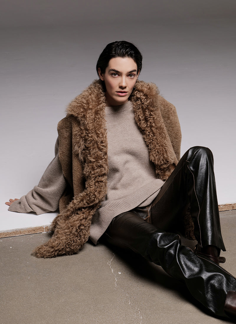 Semicurly Merino Tigrados Shearling Vest by BLANCHA at Andrews