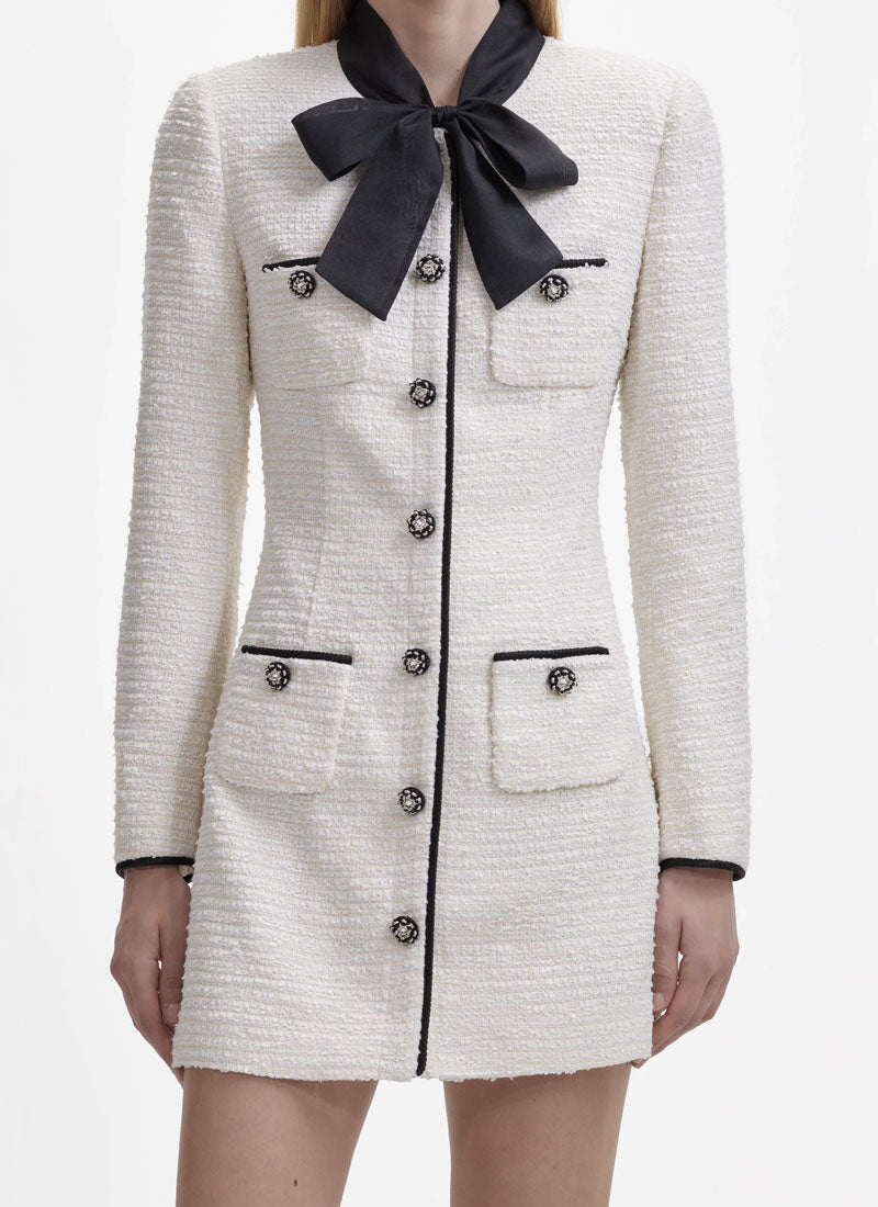 Self-Portrait Bouclé Bow Mini Dress