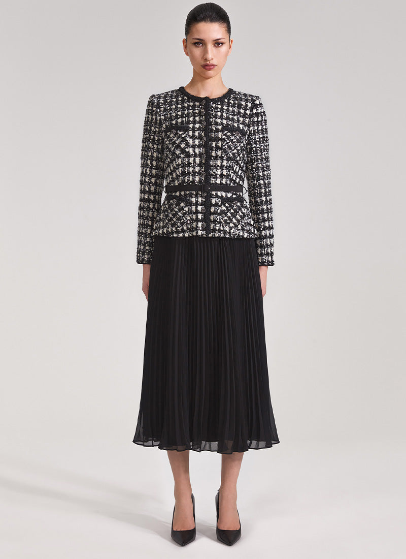 Self-Portrait Bouclé Chiffon Midi Dress