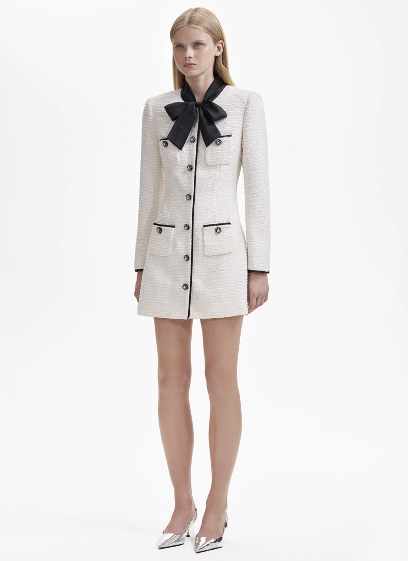 Self-Portrait Bouclé Bow Mini Dress