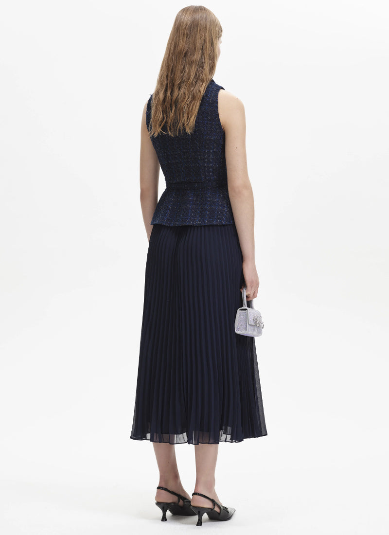 Self-Portrait Bouclé Chiffon Midi Dress