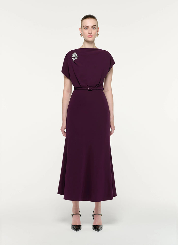  Flower Brooch Cady Midi Dress by ROLAND MOURET at Andrews 