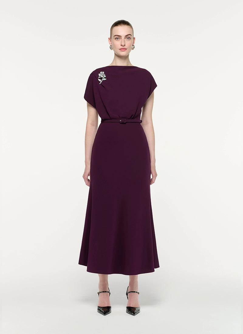 Flower Brooch Cady Midi Dress by ROLAND MOURET at Andrews 