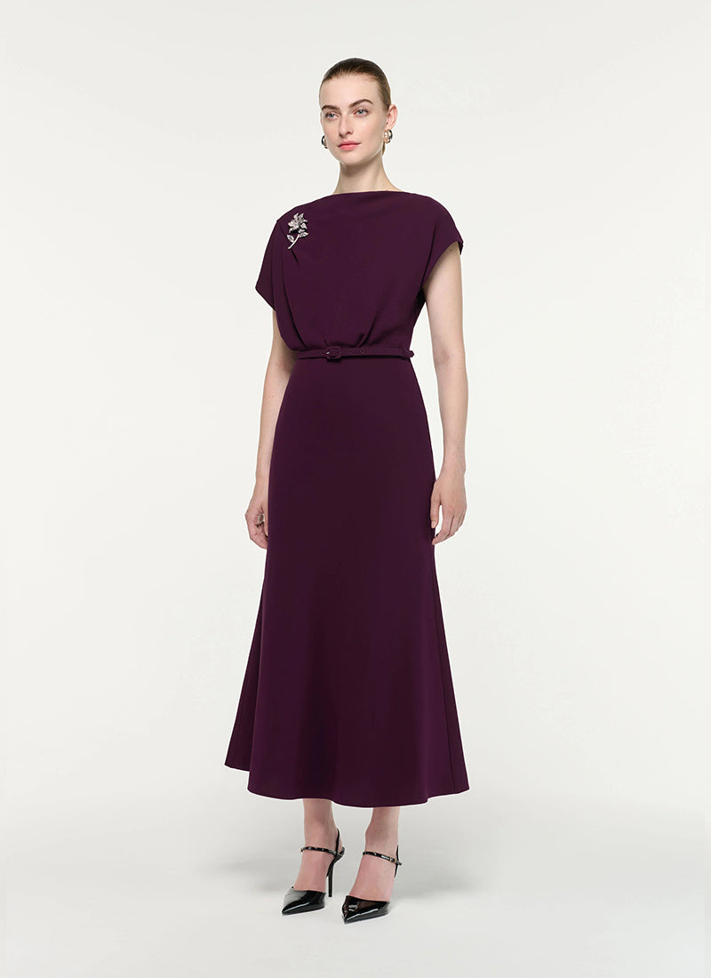  Flower Brooch Cady Midi Dress by ROLAND MOURET at Andrews 